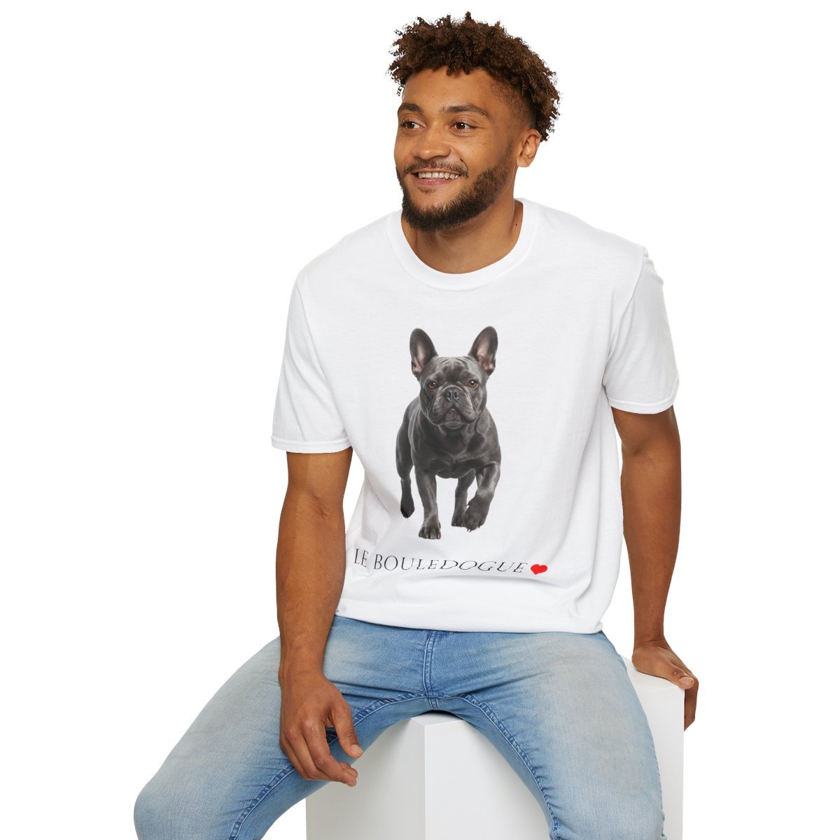 Franse Bulldog (Grijs/Blauw) Portrait T-Shirt — Le Bouledogue