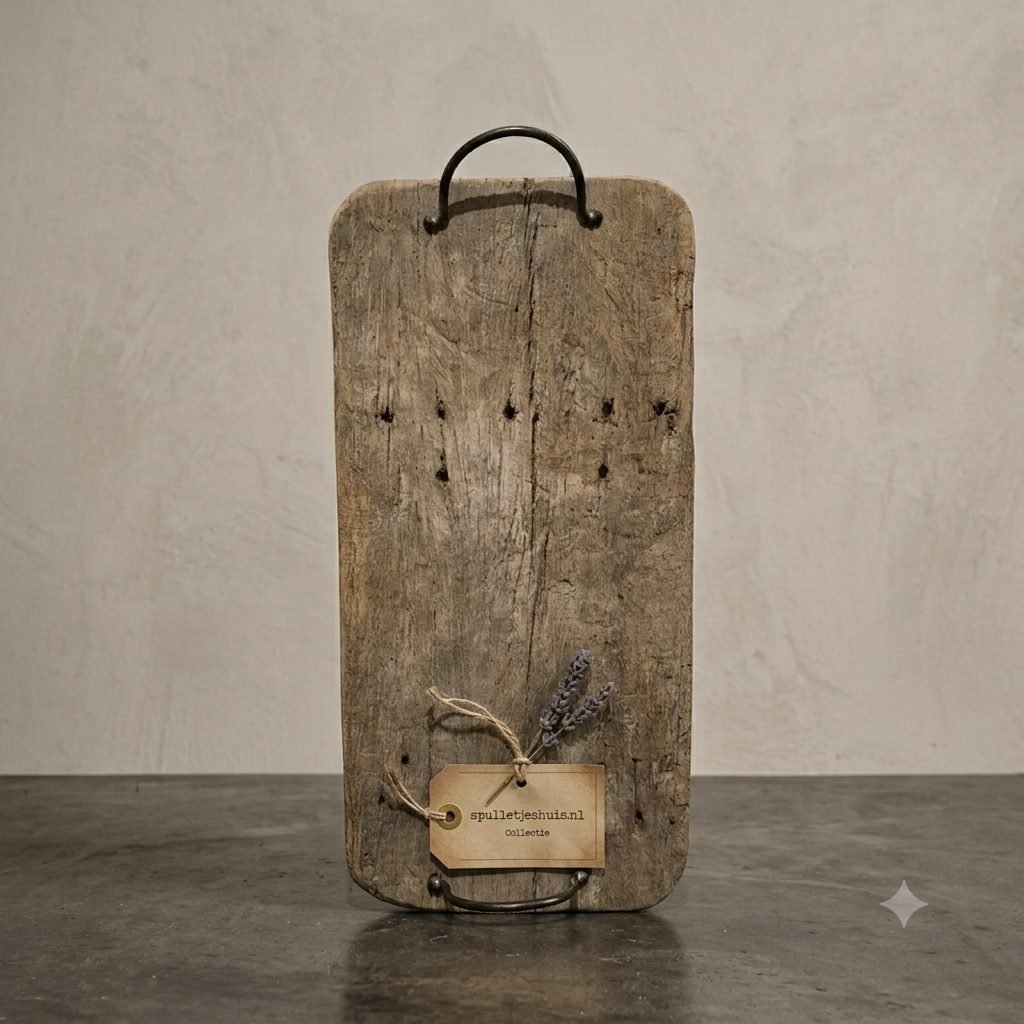 Authentieke Vintage Serveerplank met Stoere Smeedijzeren Grepen – Handgemaakt & Robuust